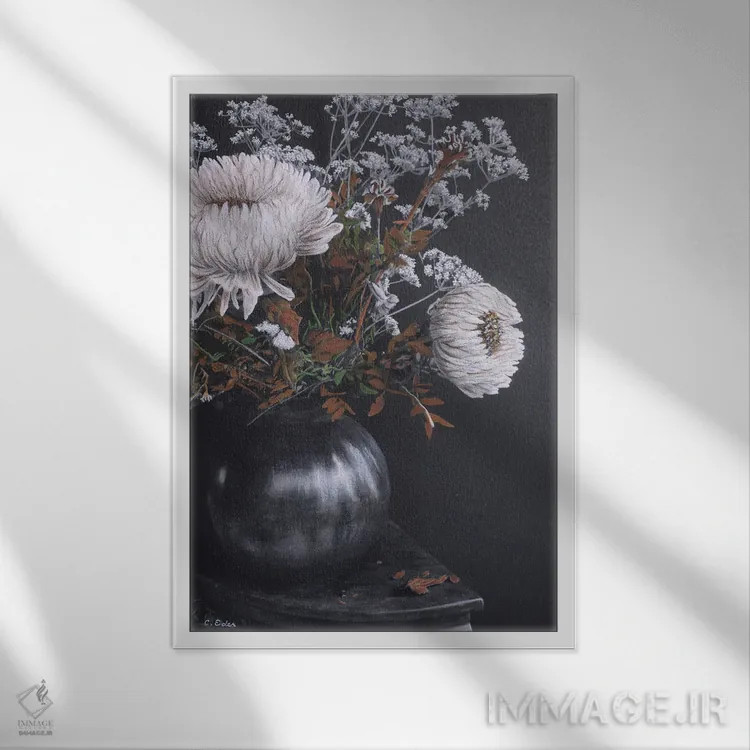 تابلو دکوراتیو طبیعت بی جان اثر شارلوت ادر - نمای قابدار سفید