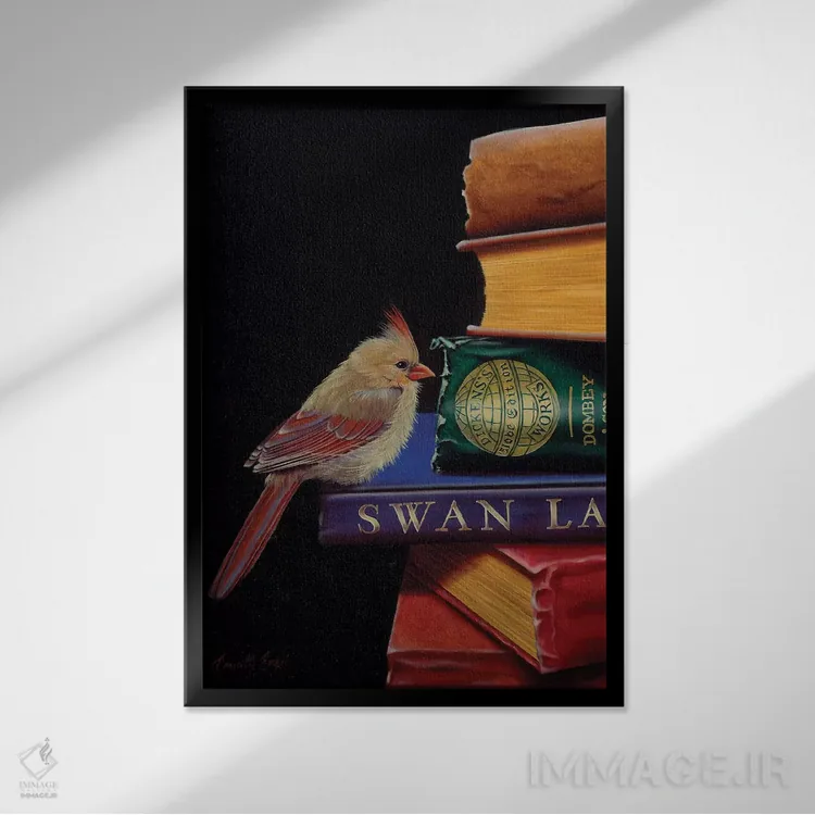 تابلو دکوراتیو پرها و خیال اثر کامی یل انگل - نمای قابدار مشکی