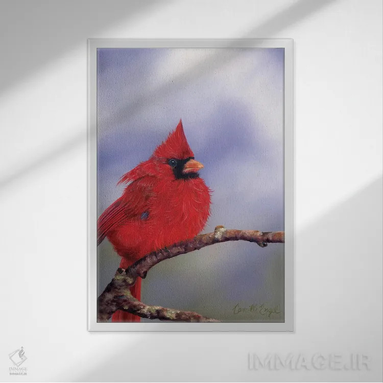 تابلو دکوراتیو بر شاخه اثر کامی یل انگل - نمای قابدار سفید