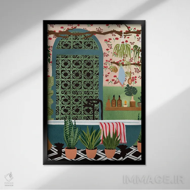 تابلو دکوراتیو حمام شبانه اثر جیدا الاسار - نمای قابدار مشکی