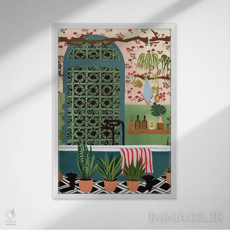 تابلو دکوراتیو حمام شبانه اثر جیدا الاسار - نمای قابدار سفید