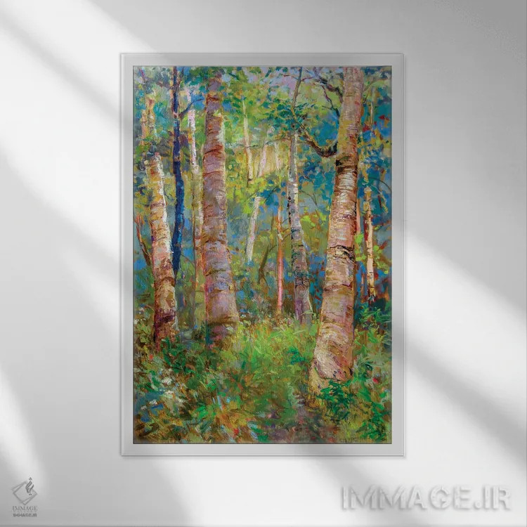 تابلو دکوراتیو جنگل کوچک توس اثر کترین ام الیوت - نمای قابدار سفید