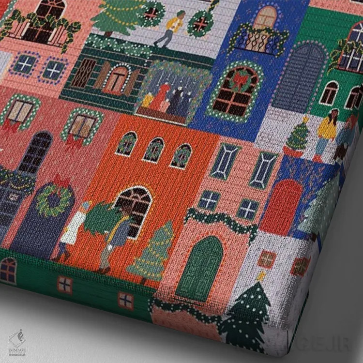 تابلو دکوراتیو شهر کریسمس اثر جیدا الاسار - نمای نزدیک بافت بوم