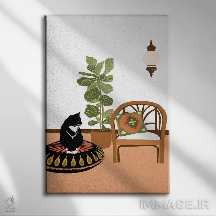 تابلو مدرن گربه بوهمیایی اثر جیدا الاسار - نمای روبهرو روی دیوار