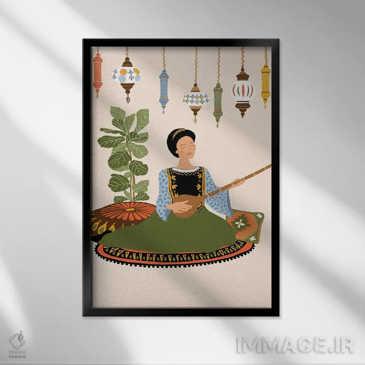 تابلو دکوراتیو نوازنده تنبور اثر جیدا الاسار - نمای قابدار مشکی