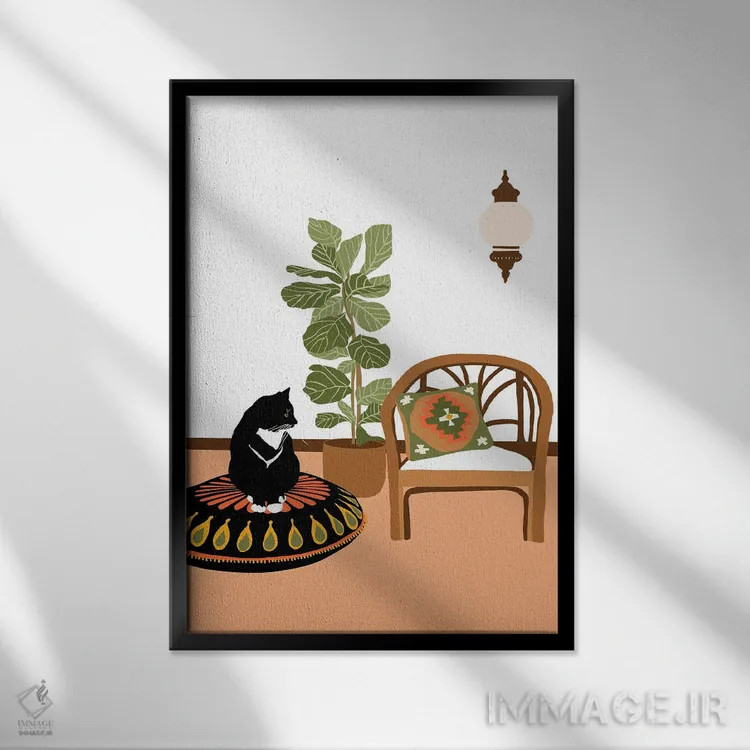 تابلو مدرن گربه بوهمیایی اثر جیدا الاسار - نمای قابدار مشکی