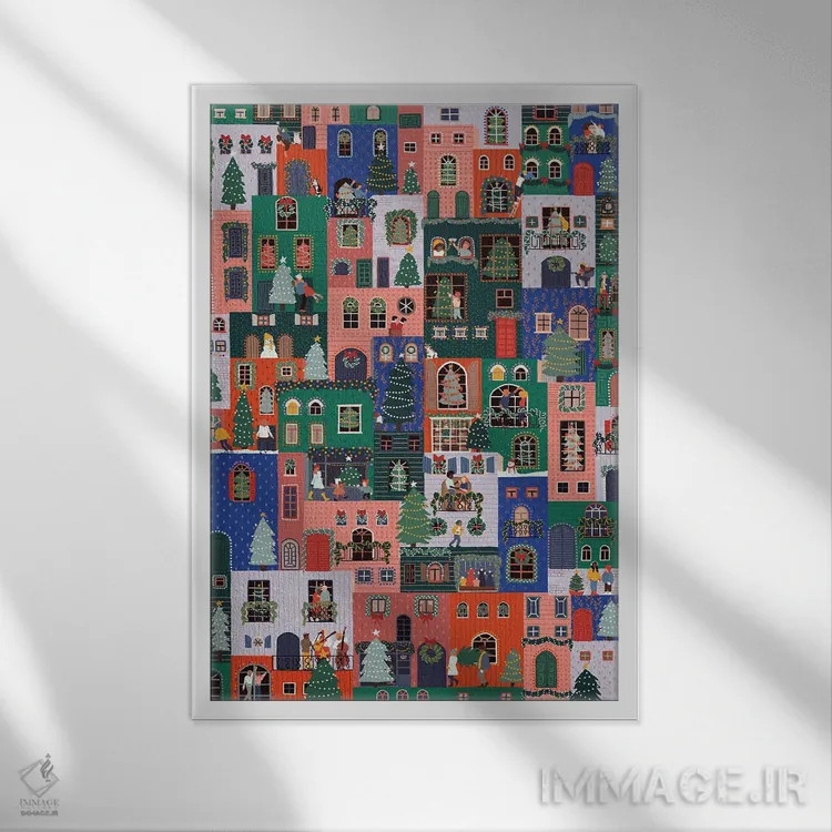 تابلو دکوراتیو شهر کریسمس اثر جیدا الاسار - نمای قابدار سفید