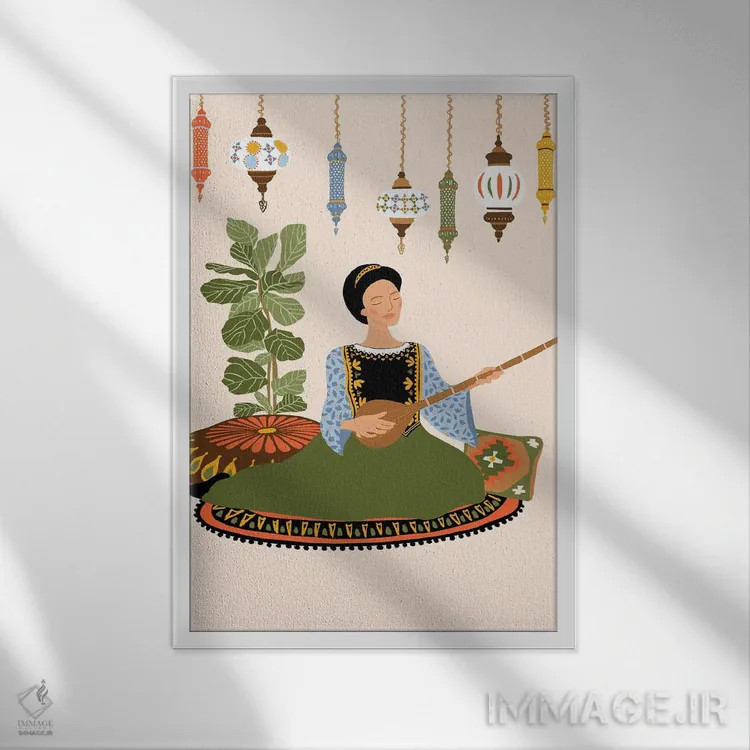 تابلو دکوراتیو نوازنده تنبور اثر جیدا الاسار - نمای قابدار سفید