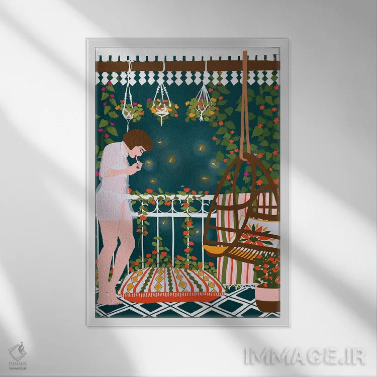 تابلو دکوراتیو کرم شب تاب اثر جیدا الاسار - نمای قابدار سفید