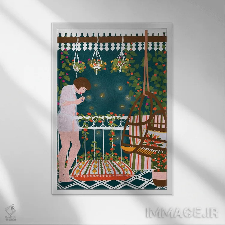 تابلو دکوراتیو کرم شب تاب اثر جیدا الاسار - نمای قابدار سفید