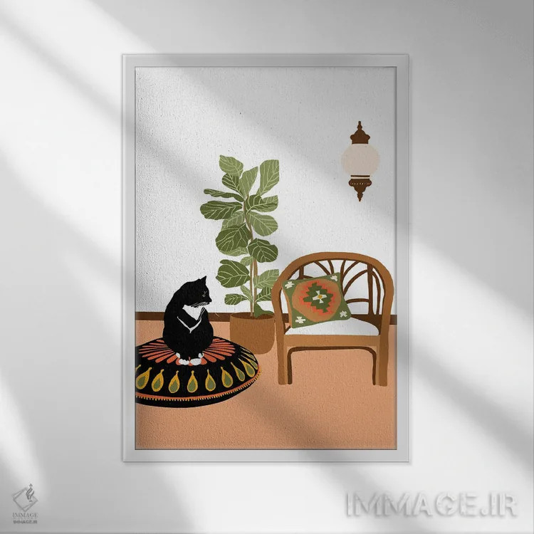 تابلو مدرن گربه بوهمیایی اثر جیدا الاسار - نمای قابدار سفید