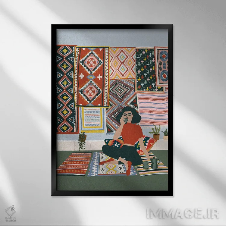 تابلو دکوراتیو استراحت قهوه اثر جیدا الاسار - نمای قابدار مشکی