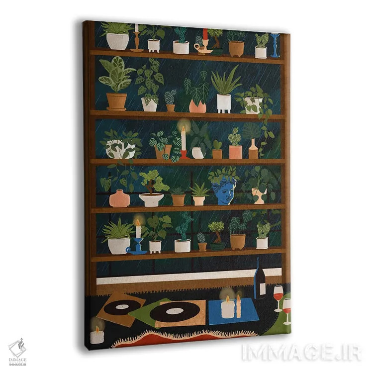تابلو دکوراتیو قفسه های گیاهان شب بارانی اثر جیدا الاسار - نمای پرسپکتیو محصول