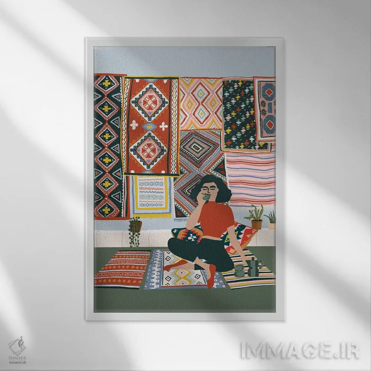 تابلو دکوراتیو استراحت قهوه اثر جیدا الاسار - نمای قابدار سفید