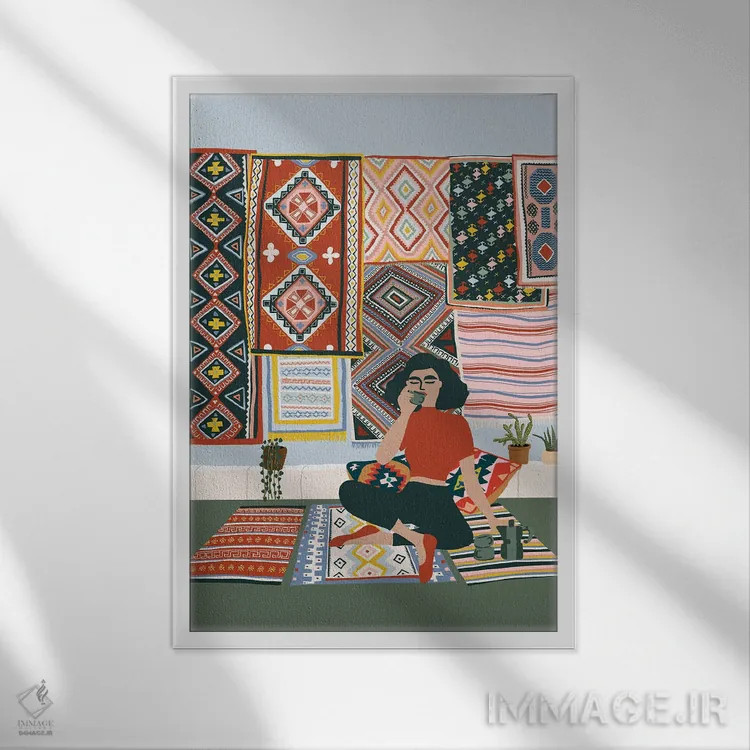 تابلو دکوراتیو استراحت قهوه اثر جیدا الاسار - نمای قابدار سفید