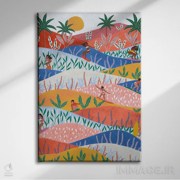 تابلو دکوراتیو موج سواران اثر جیدا الاسار - نمای روبهرو روی دیوار