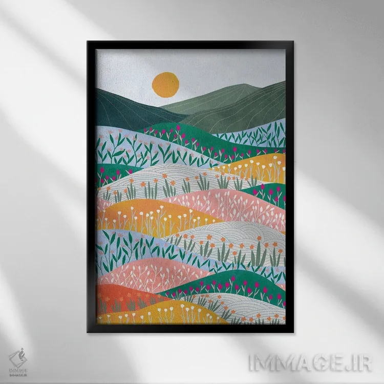 تابلو دکوراتیو طلوع خورشید اثر جیدا الاسار - نمای قابدار مشکی