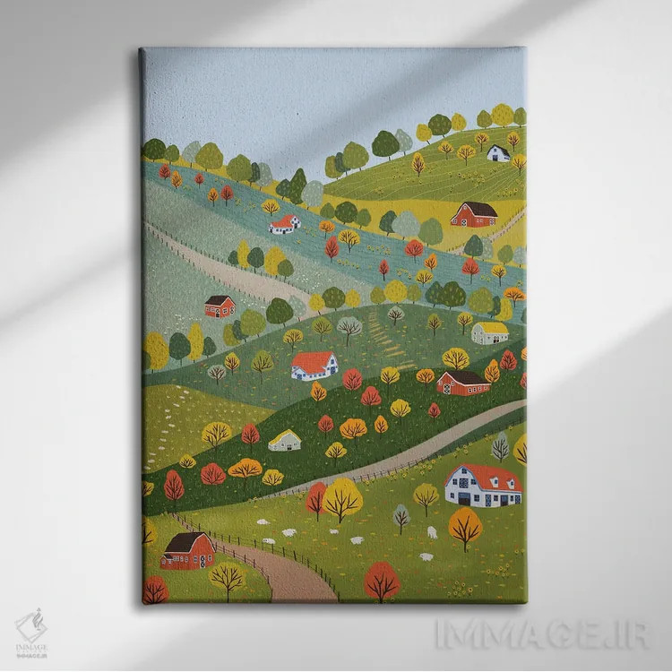 تابلو دکوراتیو روستاهای پاییزی اثر جیدا الاسار - نمای روبهرو روی دیوار