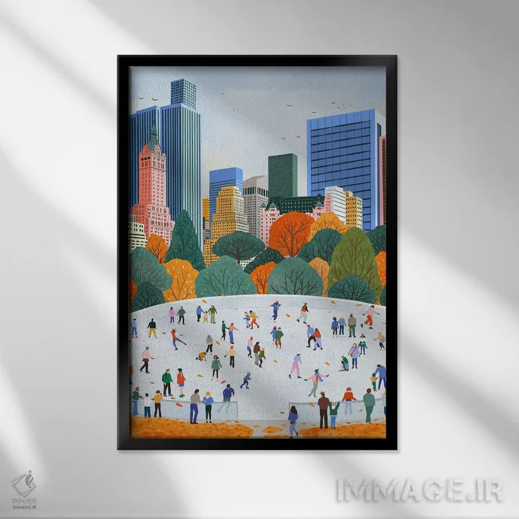 تابلو دکوراتیو پاییز در نیویورک اثر جیدا الاسار - نمای قابدار مشکی