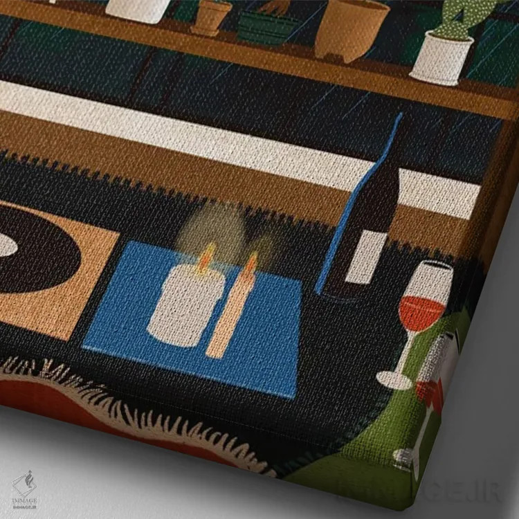 تابلو دکوراتیو قفسه های گیاهان شب بارانی اثر جیدا الاسار - نمای نزدیک بافت بوم