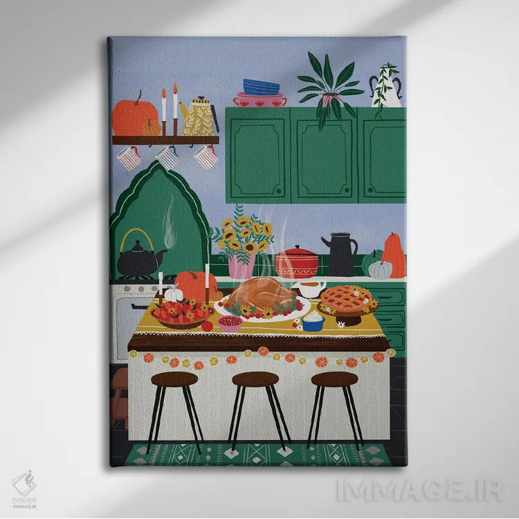 تابلو دکوراتیو شام روز شکرگزاری اثر جیدا الاسار - نمای روبهرو روی دیوار