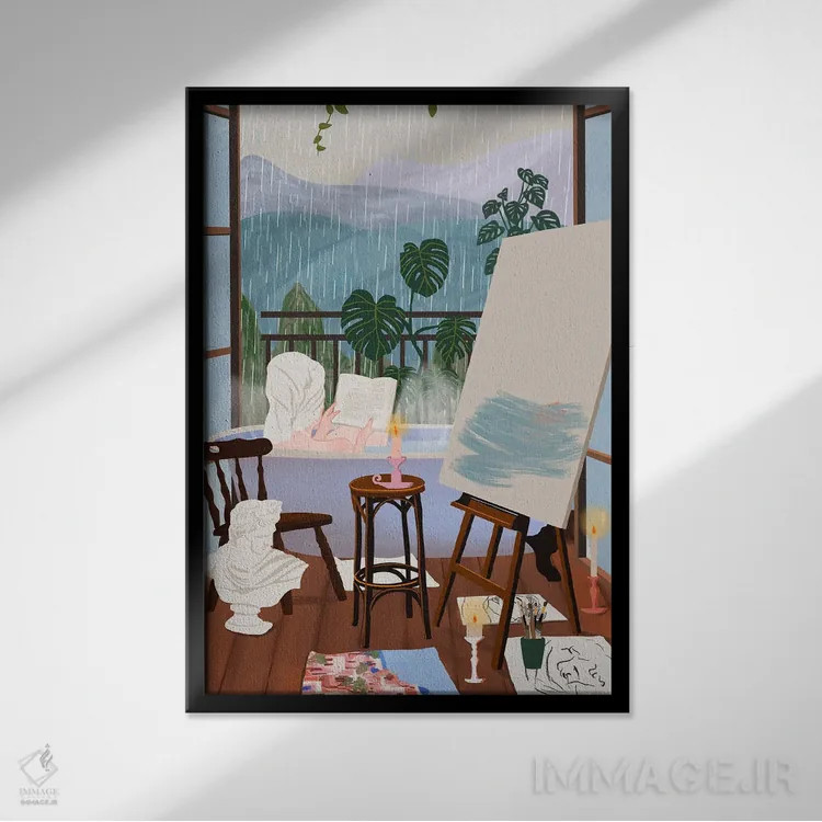 تابلو دکوراتیو اقامتگاه هنرمند اثر جیدا الاسار - نمای قابدار مشکی