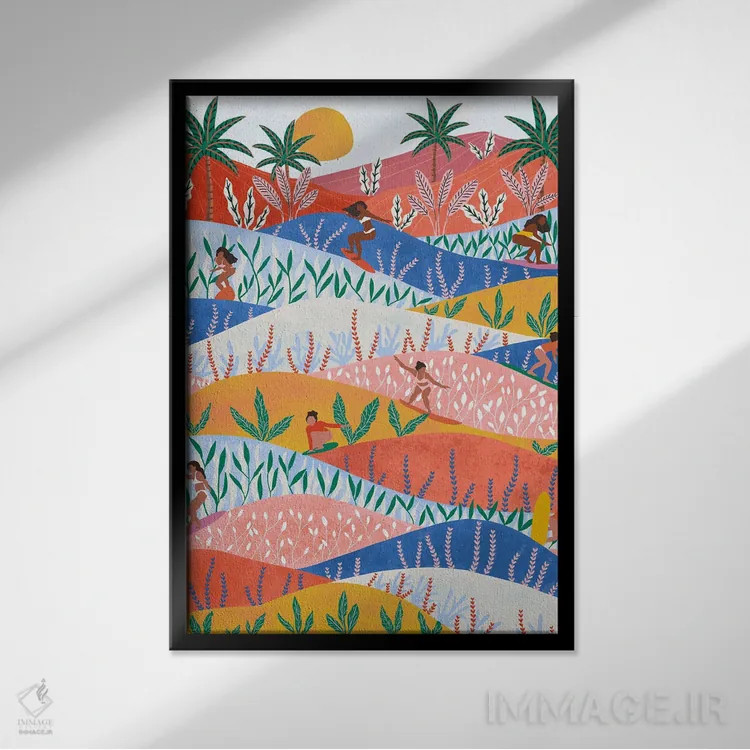 تابلو دکوراتیو موج سواران اثر جیدا الاسار - نمای قابدار مشکی