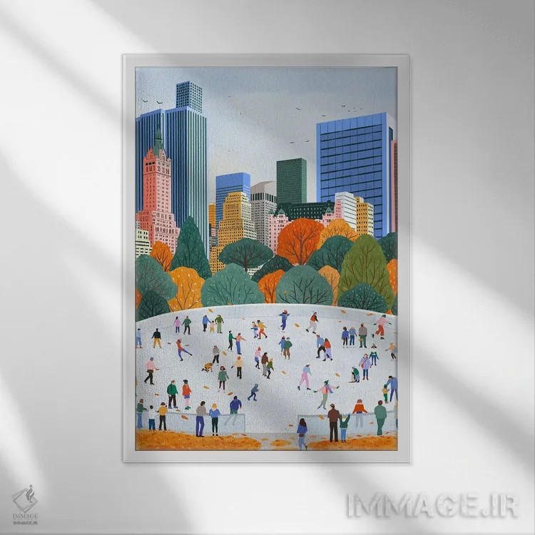 تابلو دکوراتیو پاییز در نیویورک اثر جیدا الاسار - نمای قابدار سفید