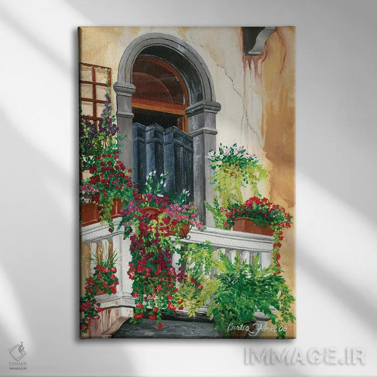 تابلو دکوراتیو بالکن گل دار ونیز اثر کرتیس فانک - نمای روبهرو روی دیوار