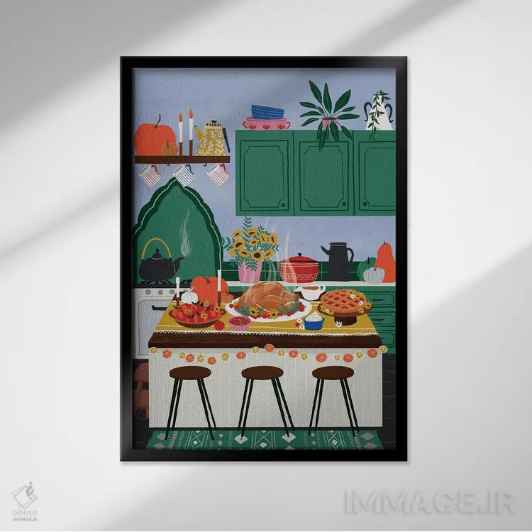 تابلو دکوراتیو شام روز شکرگزاری اثر جیدا الاسار - نمای قابدار مشکی