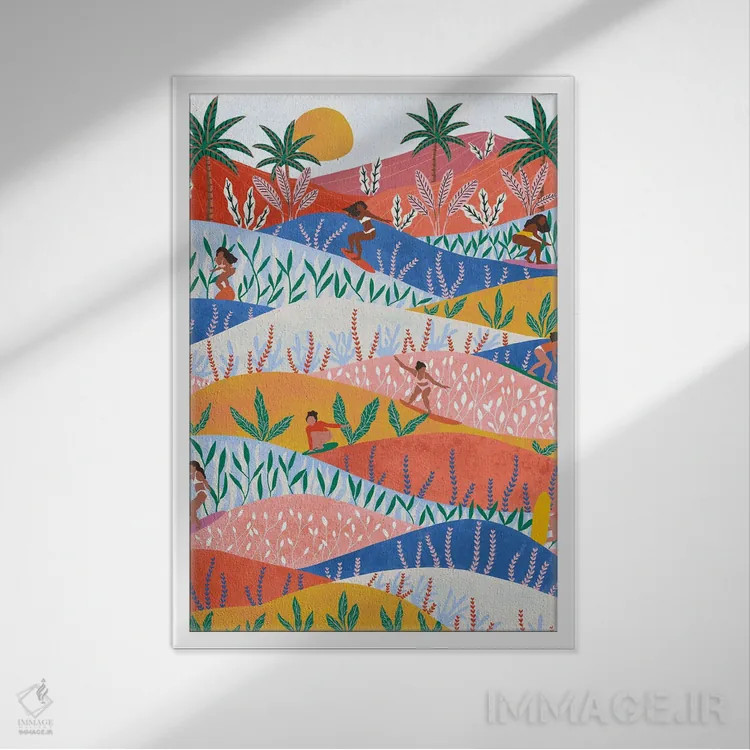 تابلو دکوراتیو موج سواران اثر جیدا الاسار - نمای قابدار سفید