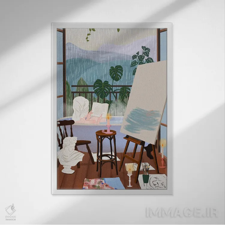 تابلو دکوراتیو اقامتگاه هنرمند اثر جیدا الاسار - نمای قابدار سفید