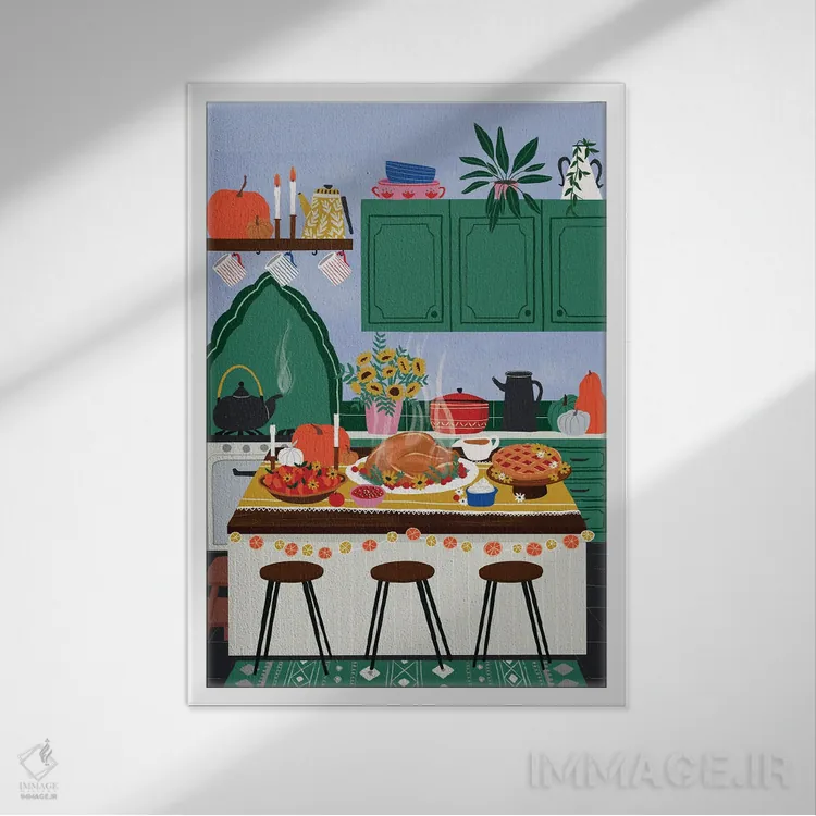 تابلو دکوراتیو شام روز شکرگزاری اثر جیدا الاسار - نمای قابدار سفید