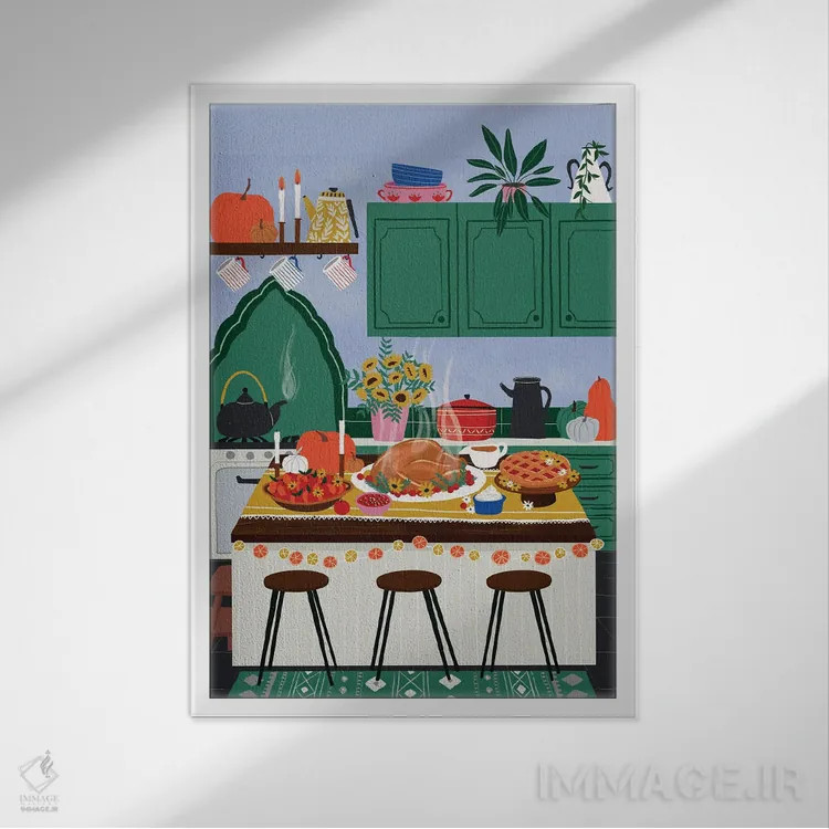 تابلو دکوراتیو شام روز شکرگزاری اثر جیدا الاسار - نمای قابدار سفید