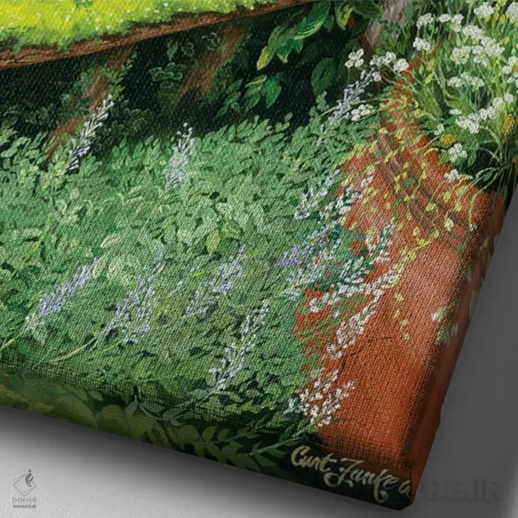 تابلو دکوراتیو نیمکت باغ بارینگتون اثر کرتیس فانک - نمای نزدیک بافت بوم