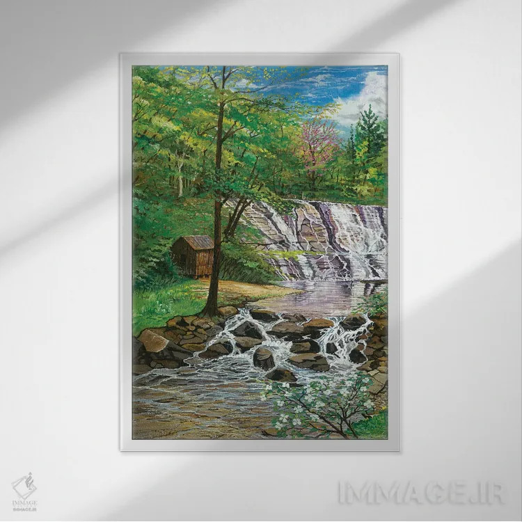 تابلو دکوراتیو آبشار موراویا اثر کرتیس فانک - نمای قابدار سفید