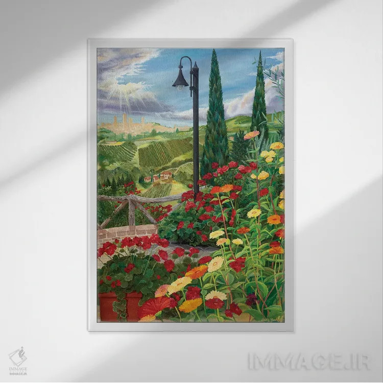 تابلو دکوراتیو باغ توسکانی اثر کرتیس فانک - نمای قابدار سفید