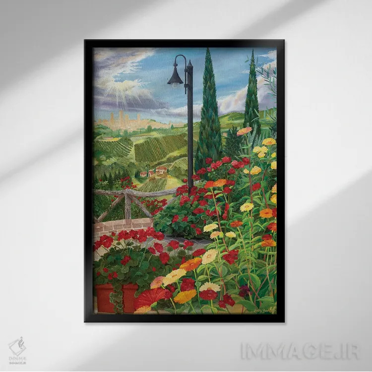 تابلو دکوراتیو باغ توسکانی اثر کرتیس فانک - نمای قابدار مشکی