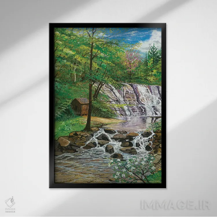 تابلو دکوراتیو آبشار موراویا اثر کرتیس فانک - نمای قابدار مشکی