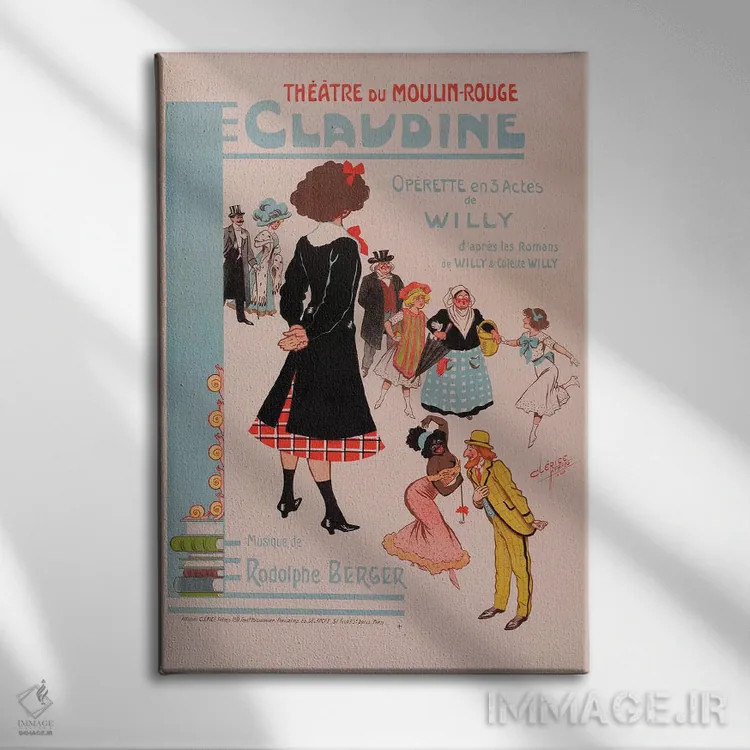 تابلو دکوراتیو تبلیغ تئاتر دو مولن روژ اثر کلریس فرر - نمای روبهرو روی دیوار