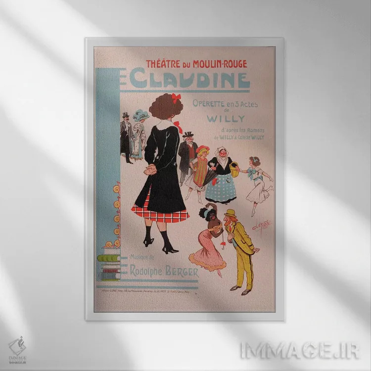 تابلو دکوراتیو تبلیغ تئاتر دو مولن روژ اثر کلریس فرر - نمای قابدار سفید
