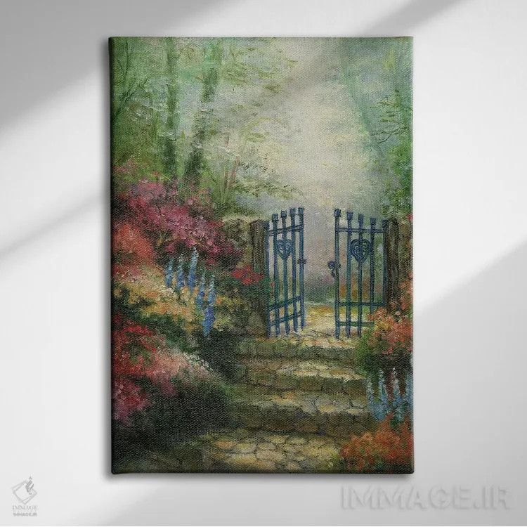 تابلو دکوراتیو ورودی جنگل با گل سرخ اثر چارلز گال - نمای روبهرو روی دیوار
