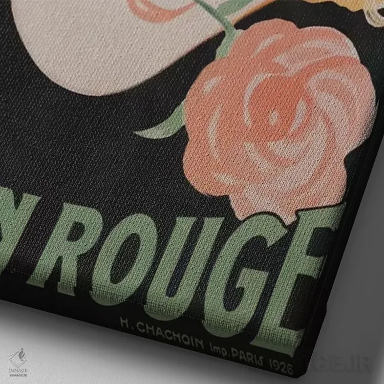 تابلو دکوراتیو 1928,تبلیغ میستنگت مولن روژ، ۱۹۲۸ اثر چارلز گسمر - نمای نزدیک بافت بوم