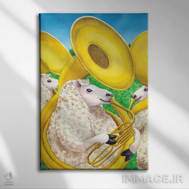 تابلو دکوراتیو گوسفند شاخ بلند اثر کترین جی مک الروی - نمای روبهرو روی دیوار