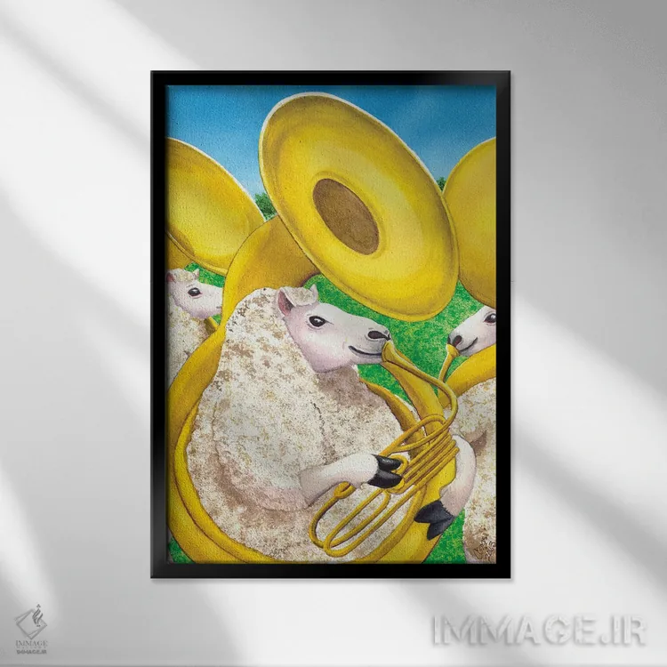 تابلو دکوراتیو گوسفند شاخ بلند اثر کترین جی مک الروی - نمای قابدار مشکی