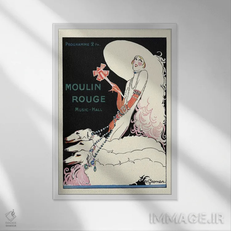 تابلو دکوراتیو 1920s,برنامه موزیک هال مولن روژ: پاریس که می چرخد، دهه ۱۹۲۰ اثر چارلز گسمر - نمای قابدار سفید