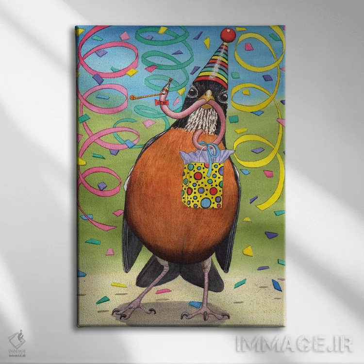 تابلو دکوراتیو سینه سرخ تولد اثر کترین جی مک الروی - نمای روبهرو روی دیوار