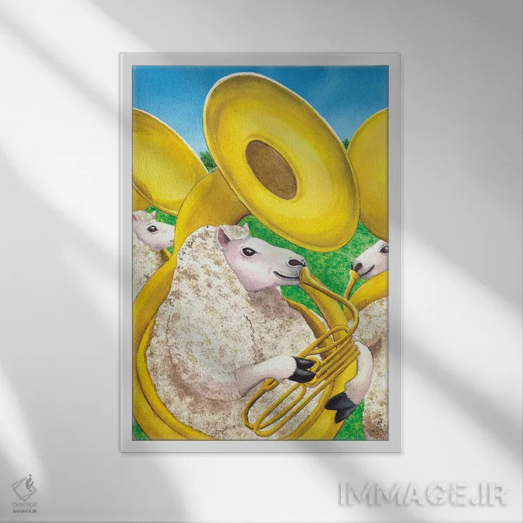 تابلو دکوراتیو گوسفند شاخ بلند اثر کترین جی مک الروی - نمای قابدار سفید