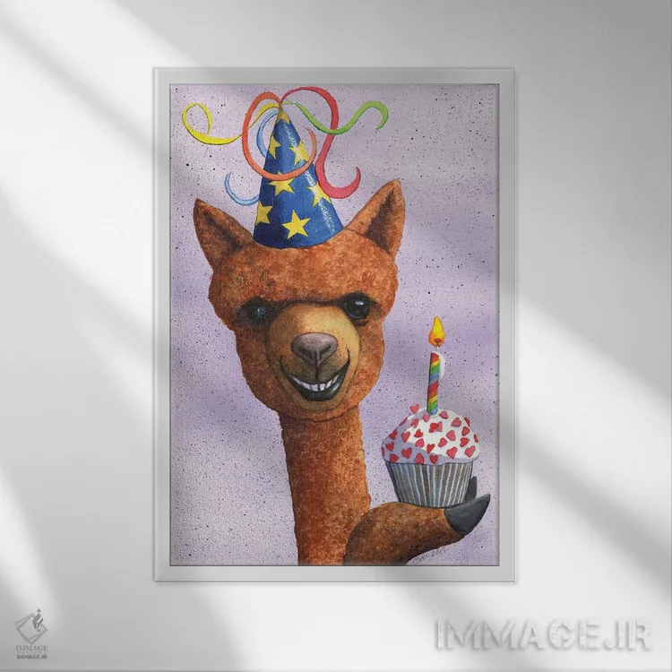 تابلو دکوراتیو آلپاکای تولد اثر کترین جی مک الروی - نمای قابدار سفید