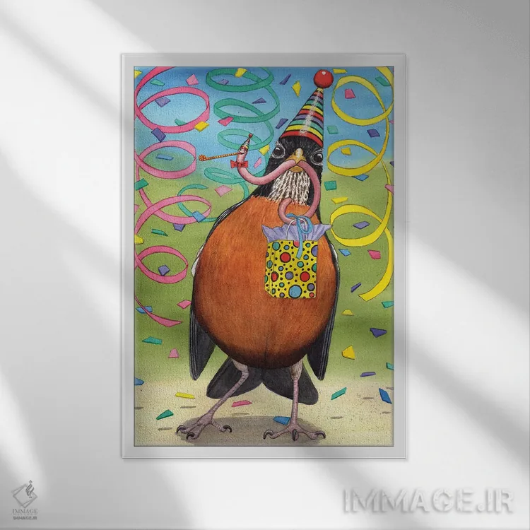 تابلو دکوراتیو سینه سرخ تولد اثر کترین جی مک الروی - نمای قابدار سفید